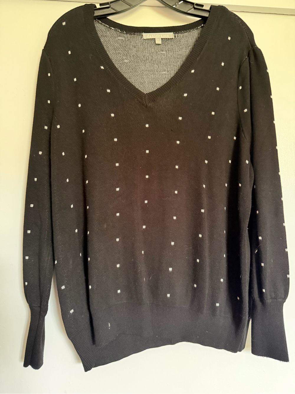 Daniel Rainn Black V-Neck Sweater with White Dot Accent